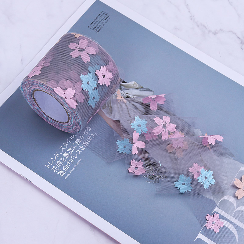 6CM*25YARDS Offset printing cherry blossom mesh roll,  High density polyester mesh cloth, DIY Hair Accessories, Shoes and Clothing Accessories D963-1