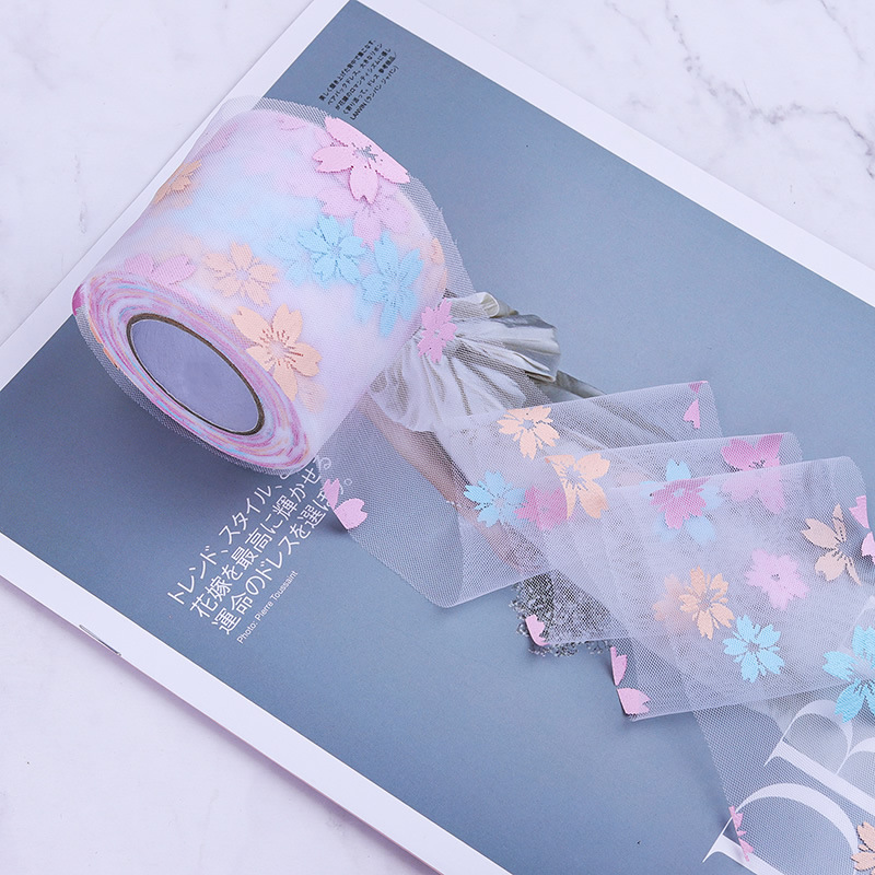 6CM*25YARDS Offset printing cherry blossom mesh roll,  High density polyester mesh cloth, DIY Hair Accessories, Shoes and Clothing Accessories D963-1