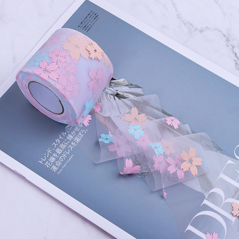 6CM*25YARDS Offset printing cherry blossom mesh roll,  High density polyester mesh cloth, DIY Hair Accessories, Shoes and Clothing Accessories D963-1