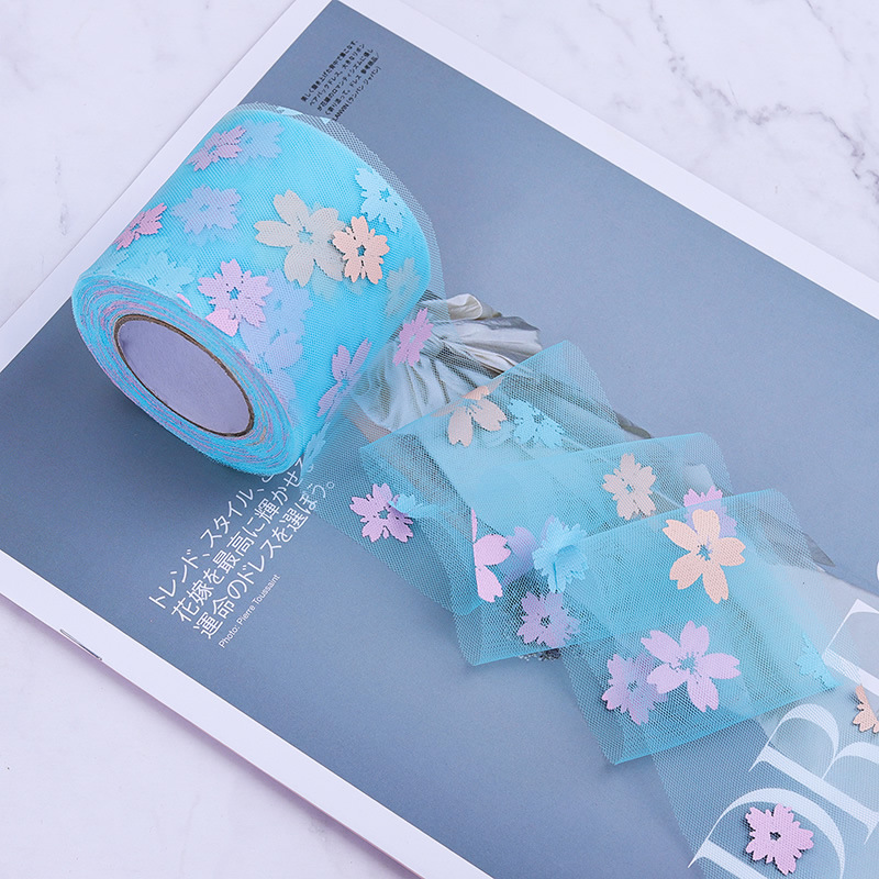 6CM*25YARDS Offset printing cherry blossom mesh roll,  High density polyester mesh cloth, DIY Hair Accessories, Shoes and Clothing Accessories D963-1