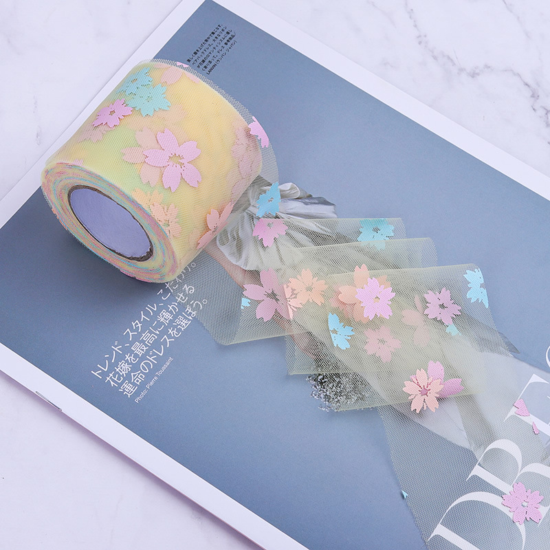 6CM*25YARDS Offset printing cherry blossom mesh roll,  High density polyester mesh cloth, DIY Hair Accessories, Shoes and Clothing Accessories D963-1