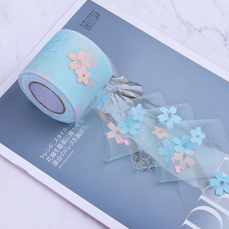 6CM*25YARDS Offset printing cherry blossom mesh roll,  High density polyester mesh cloth, DIY Hair Accessories, Shoes and Clothing Accessories D963-1