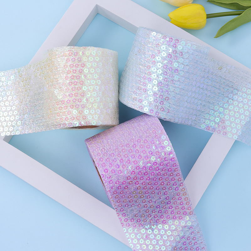 6/8/10/12CM*10YARDS Colorful seersucker sequin ribbon roll , DIY children hair accessories bow ribbon D961-1