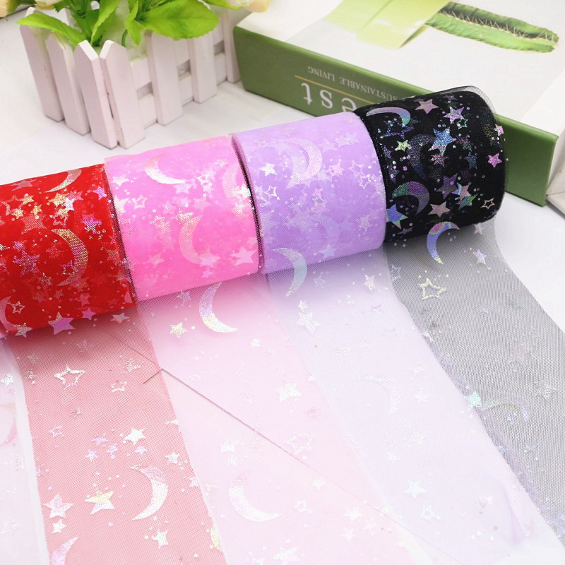 6cm wide 25 yards fantasy colorful star moon mesh roll , DIY Ribbon Bow Hairpin Hair Accessories Material   D004
