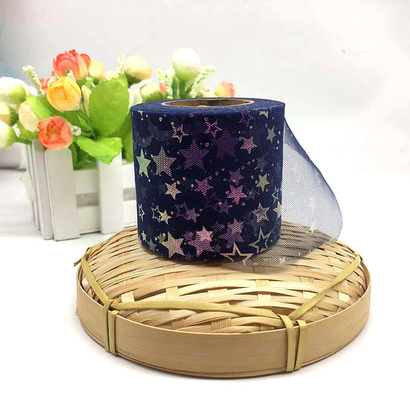 6cm wide 25 yards fantasy colorful star moon mesh roll , DIY Ribbon Bow Hairpin Hair Accessories Material   D004