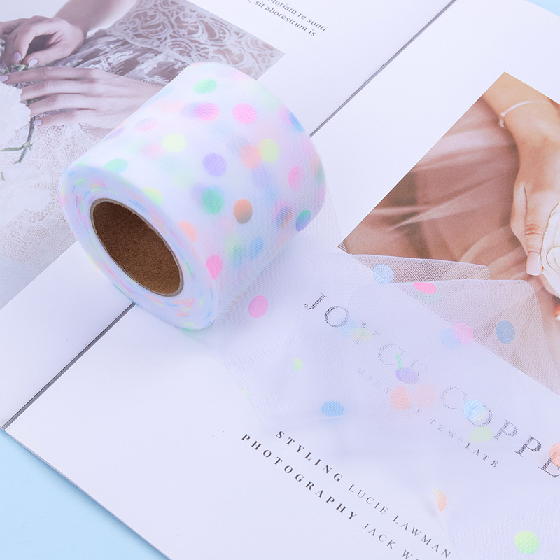 6/8/10/12CM*25YARDS Colorful dot light film mesh roll , DIY Bow Headdress Tulle Ribbon Cake Decoration DT001-1