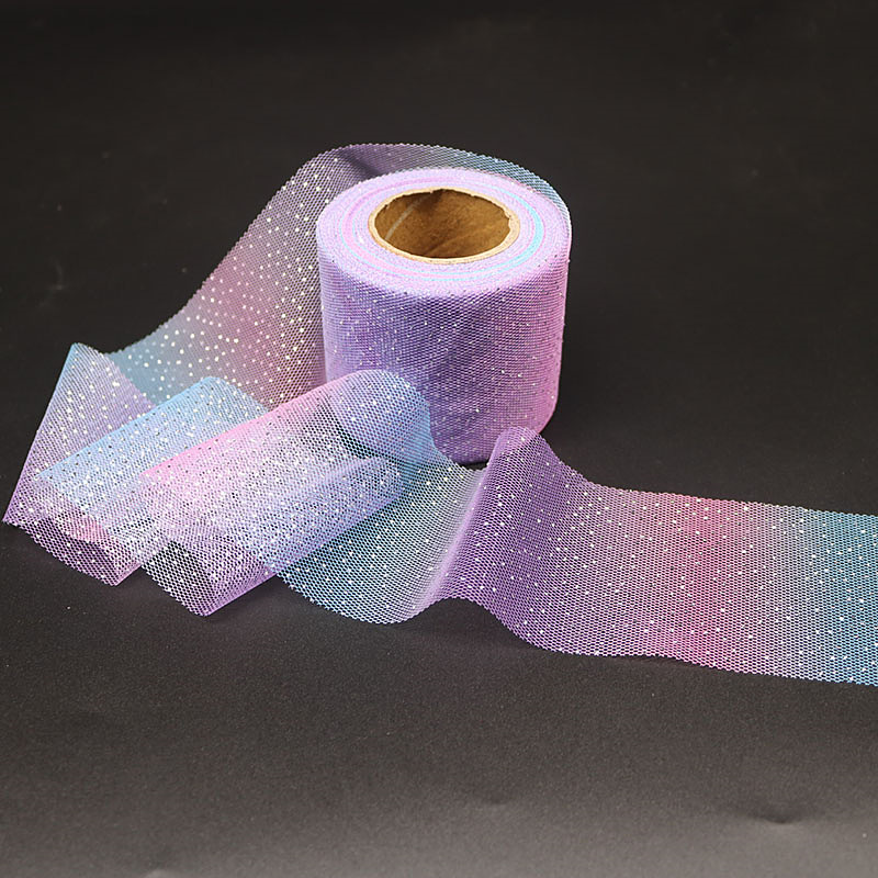 6/7.5/8cm*25yards Gradient rainbow silver dot mesh roll , DIY Hair Accessories Baking Gift Packaging Ribbon Party Decoration HX098