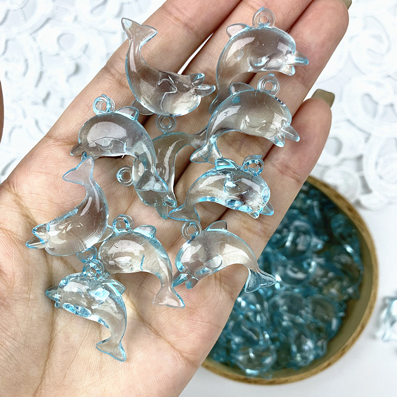 Dolphin transparent hole pearl acrylic plastic marine animal beads children hand-made DIY bracelet pendant accessories ZZ04