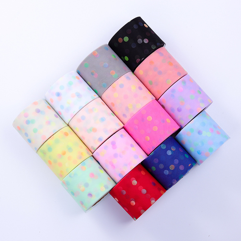 6/8/10/12CM*25YARDS Colorful dot light film mesh roll , DIY Bow Headdress Tulle Ribbon Cake Decoration DT001-1