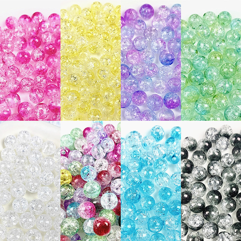 50 Crackle Glass Beads Lampwork Beads Crystal Decorative Glass Beads Mixed Color ZZ05