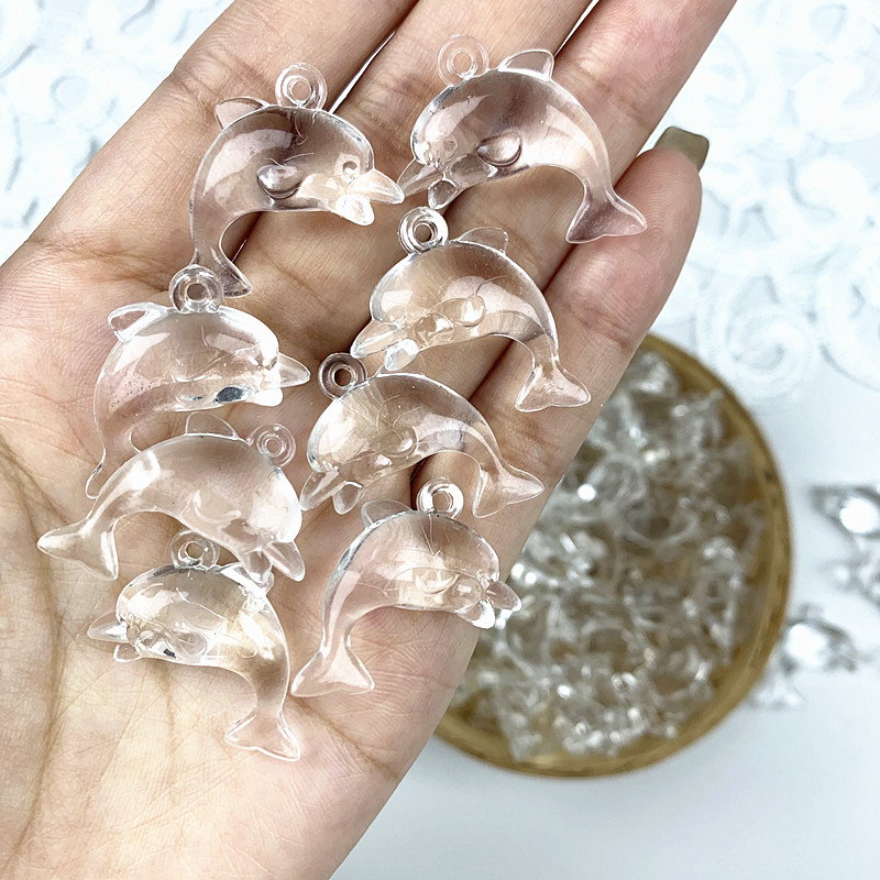 Dolphin transparent hole pearl acrylic plastic marine animal beads children hand-made DIY bracelet pendant accessories ZZ04