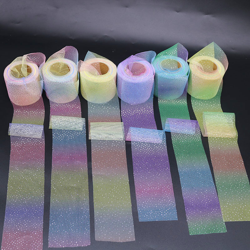 6/7.5/8cm*25yards Gradient rainbow silver dot mesh roll , DIY Hair Accessories Baking Gift Packaging Ribbon Party Decoration HX098