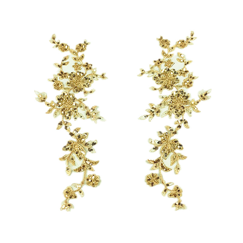 CHICKNIT new 1 pair 3D costume gold wedding fashion sequin embroidery lace flower applique clothes diy clothing accessories ZA02
