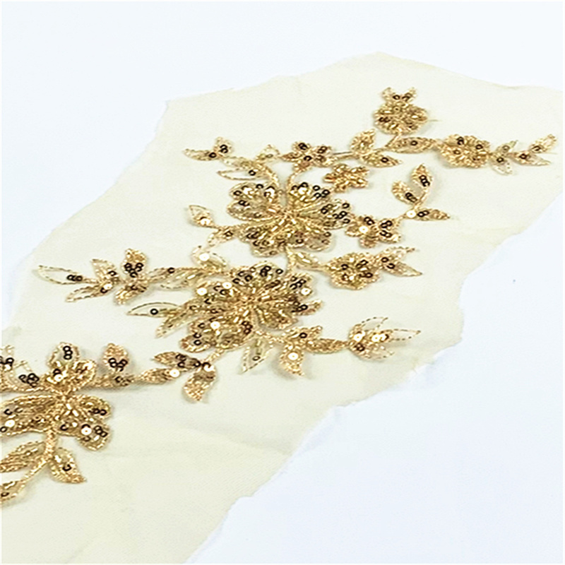 CHICKNIT new 1 pair 3D costume gold wedding fashion sequin embroidery lace flower applique clothes diy clothing accessories ZA02