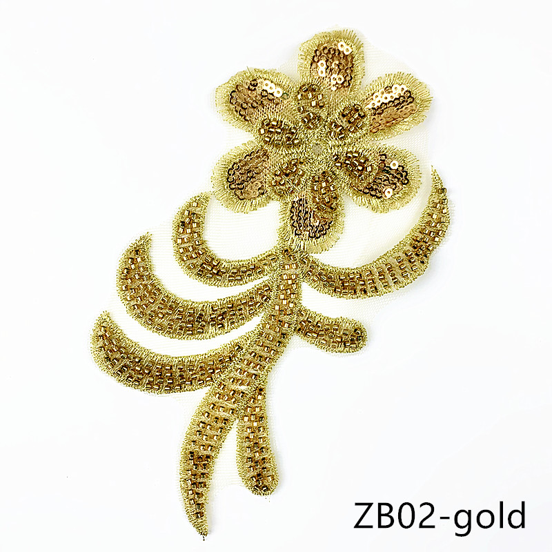 zsbszc 1pcs black red white gold Embroidered Applique Flower Sequin patch sew on cloth wedding gown clothing accescies T-ZB02