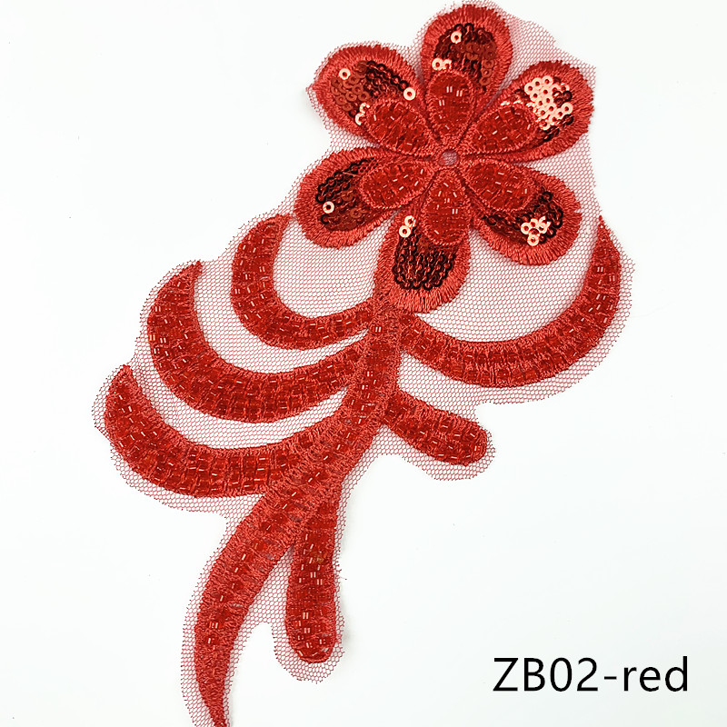 zsbszc 1pcs black red white gold Embroidered Applique Flower Sequin patch sew on cloth wedding gown clothing accescies T-ZB02