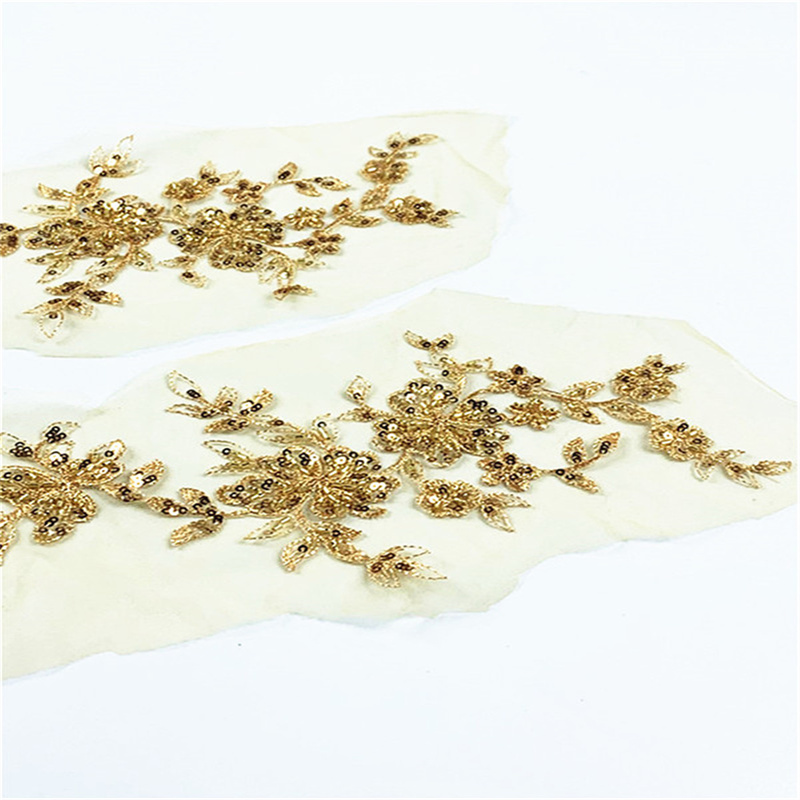 CHICKNIT new 1 pair 3D costume gold wedding fashion sequin embroidery lace flower applique clothes diy clothing accessories ZA02