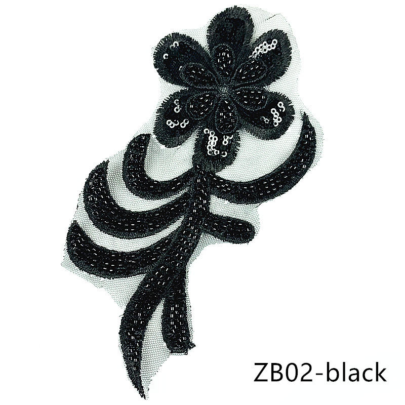 zsbszc 1pcs black red white gold Embroidered Applique Flower Sequin patch sew on cloth wedding gown clothing accescies T-ZB02