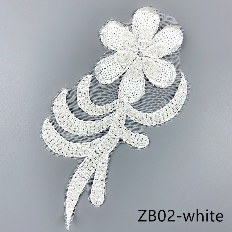 zsbszc 1pcs black red white gold Embroidered Applique Flower Sequin patch sew on cloth wedding gown clothing accescies T-ZB02