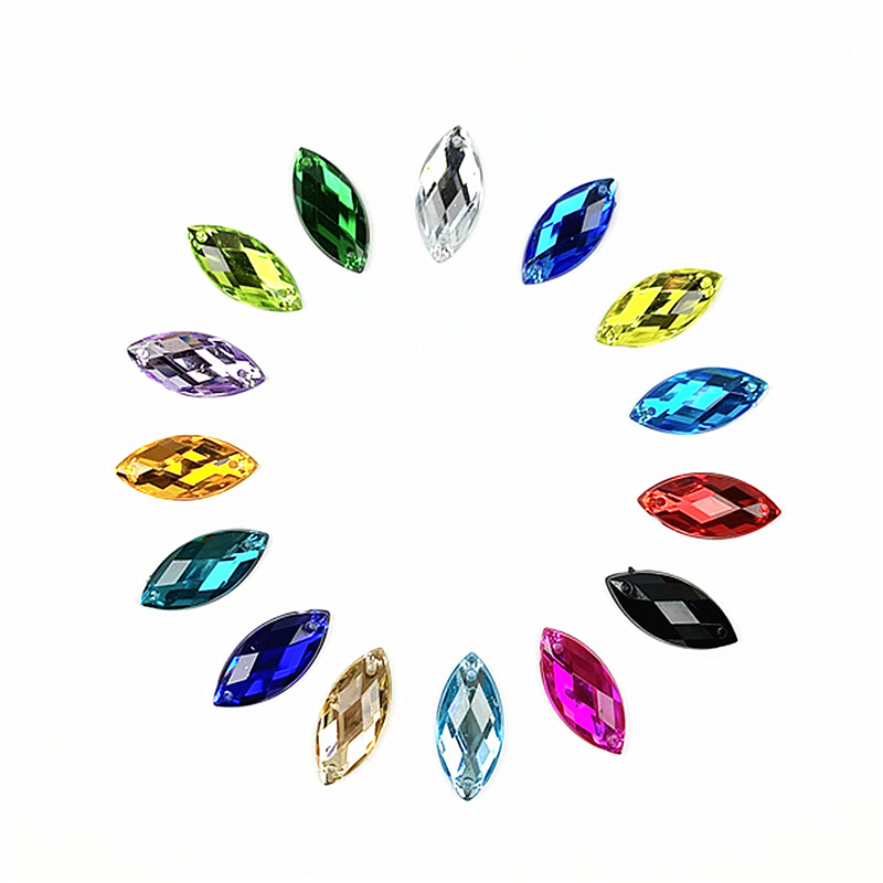 Sparkly Bulk Horse Eye Acrylic 9*20mm Flat Back Sewing Multi Colors Crystal Rhinestones For DIY Clothing Decoration MYZ