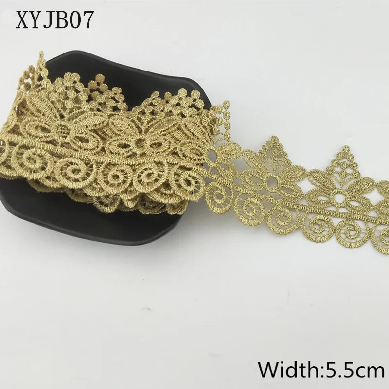 zsbszc 5.5CM Width 1 yard Gold Wave Lace Butterfly Trim Ribbon Glitter Crocheted DIY Craft Sewing Supplies XYJB07