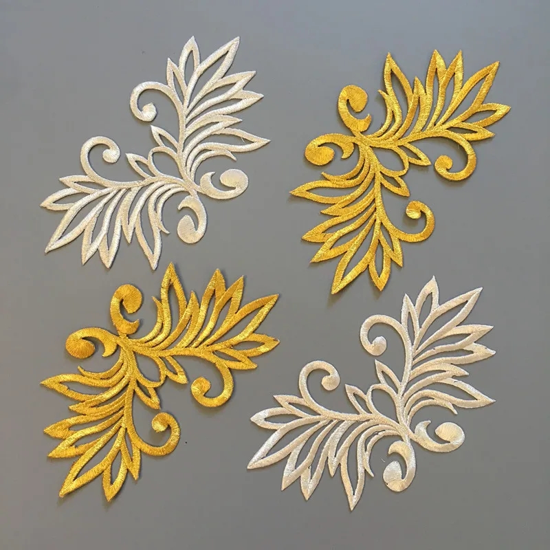 5 PCS 17*9CM gold embroidery Iron stick Dress lace applique flower patch dancing garment accessories DA897