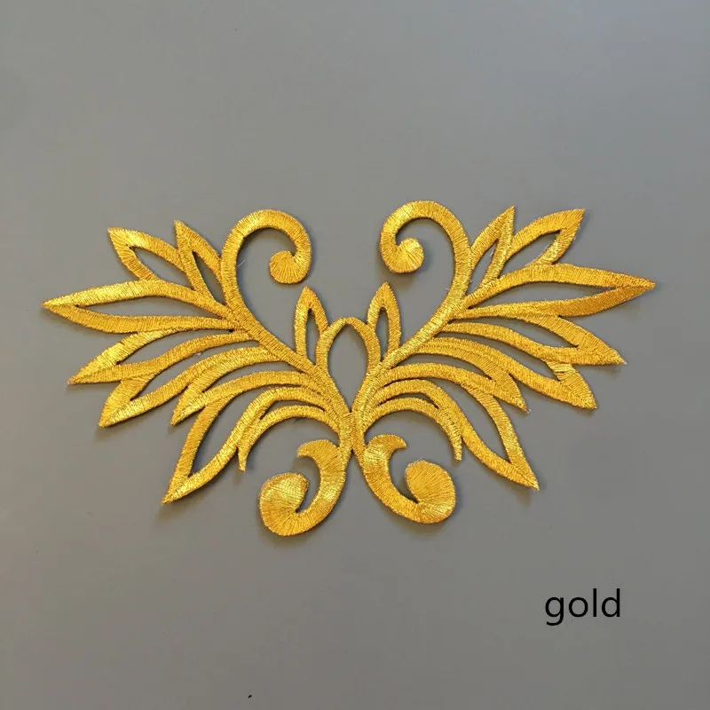 5 PCS 17*9CM gold embroidery Iron stick Dress lace applique flower patch dancing garment accessories DA897