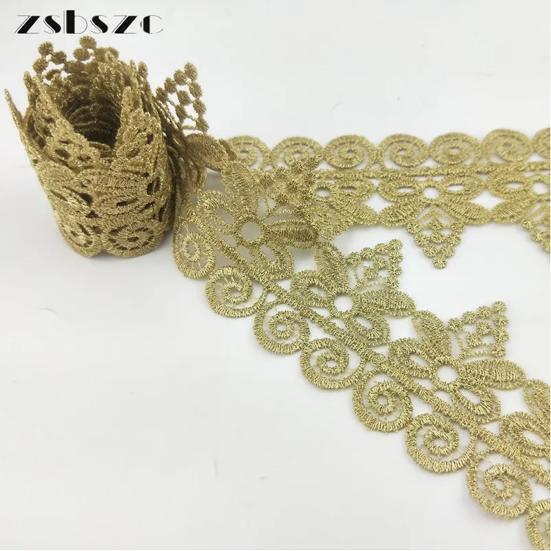 zsbszc 5.5CM Width 1 yard Gold Wave Lace Butterfly Trim Ribbon Glitter Crocheted DIY Craft Sewing Supplies XYJB07