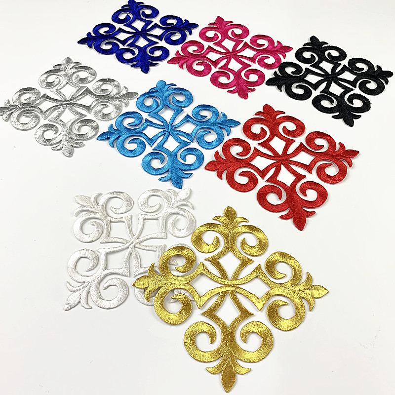 zsbszc popular 1pcs 8cm*8cm Iron on Embroidery Patch Golden silver red Appliqued Costume Appliques DIY Garment Patches CA23