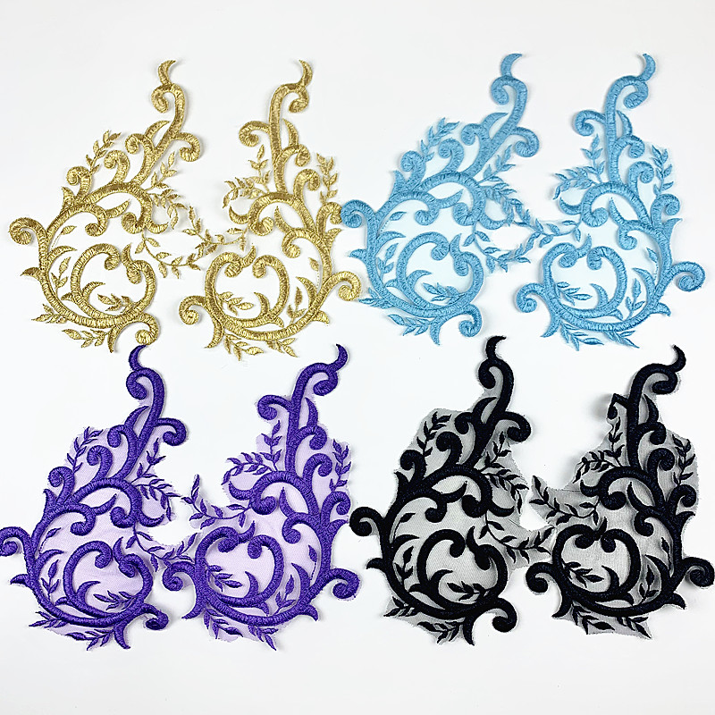 5Pairs Exquisite Gold Thread Embroidery Applique Wedding Dress Accessories Lace Flower Patch DIY Handmade Sew on clothing WA03