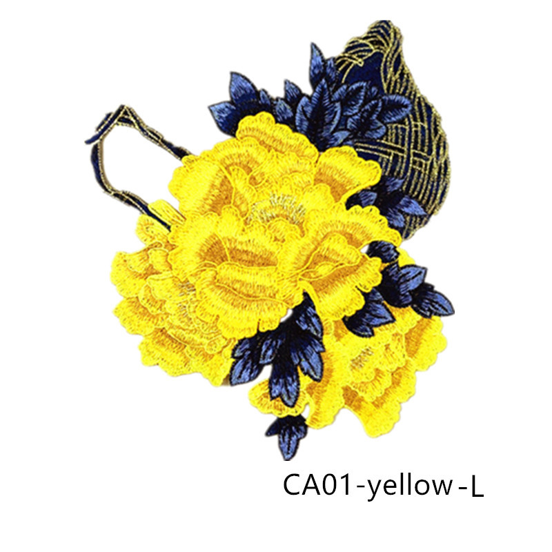 zsbszc new fashion big 1pcs red rose yellow Embroidered Applique Flower patch sew on cloth wedding gown clothing accescies CA01