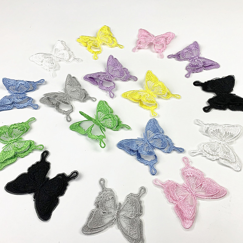 zsbszc new fashion 10PCS 6X5.5cm Double layered 3D butterfly Embroidered Applique patch sew on cloth wedding gown accescies CA21
