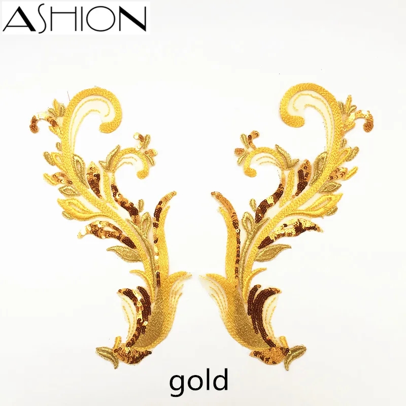 ASHION mirror pair phoenix peacock sequins embroidery lace applique patch Dress dancing garment accessories ZA84