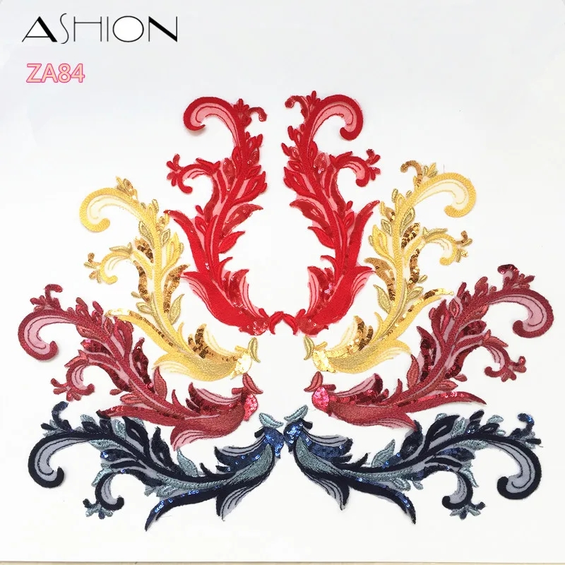 ASHION mirror pair phoenix peacock sequins embroidery lace applique patch Dress dancing garment accessories ZA84