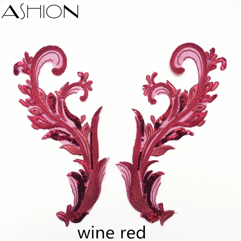 ASHION mirror pair phoenix peacock sequins embroidery lace applique patch Dress dancing garment accessories ZA84