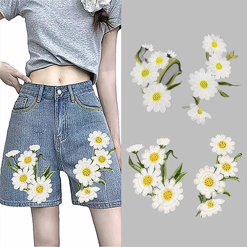 CHICKNIT Embroidered lace Daisy Flower 27X14cm Sew on Applique Patches diy Dance Skirt Dressing Party Clothing Accessories CA18