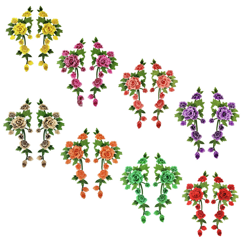 zsbszc new fashion 1pair 35X15cm Embroidered Applique Flower patch sew on cloth wedding gown clothing accescies CA13