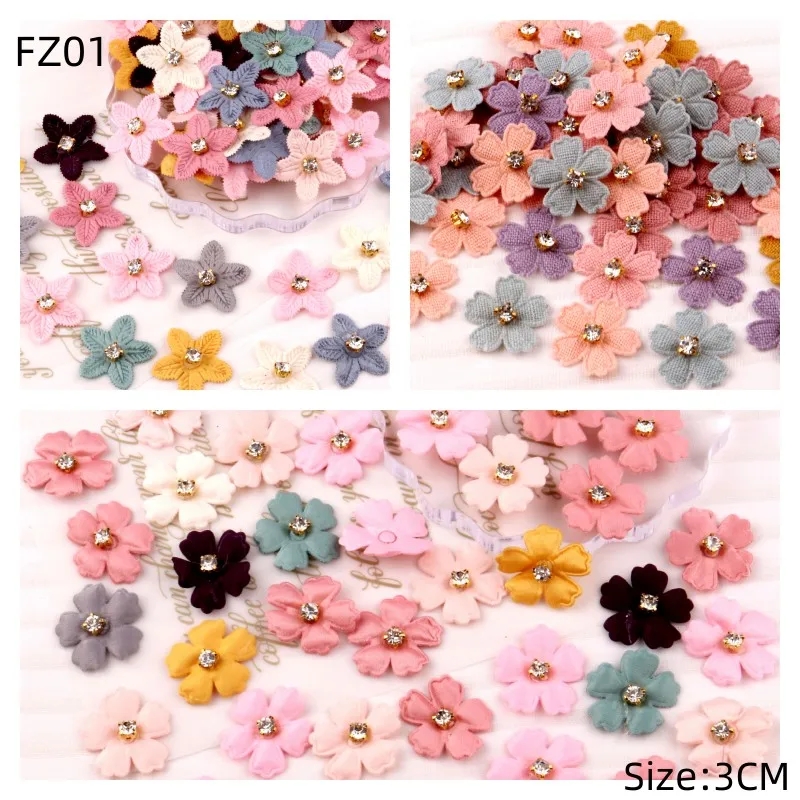 50Pcs 3CM Bling Rhinestone Flower Applique Patches for Clothes Hat Crafts Sewing Supplies DIY Headwear Hair Clips Bow Decor FZ01