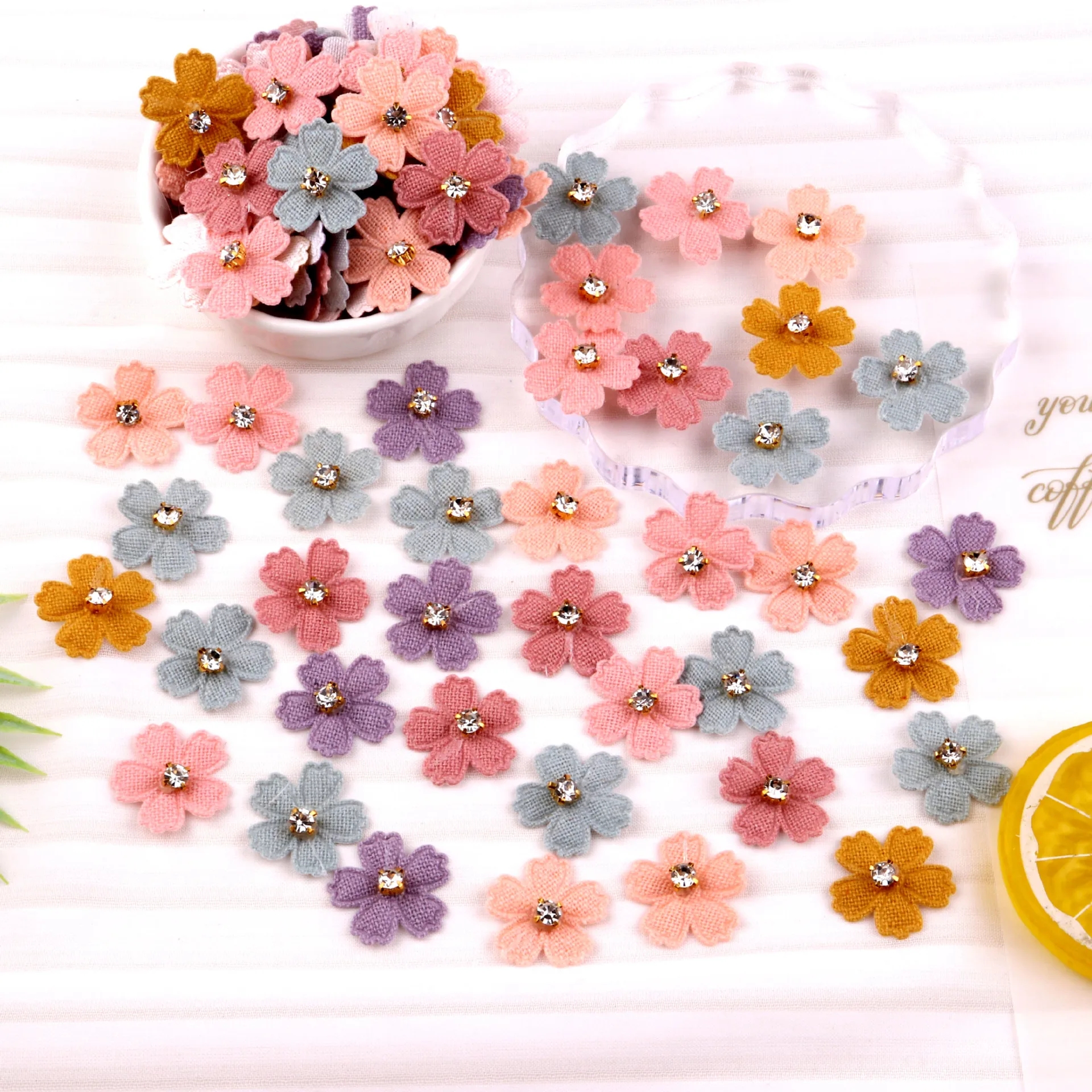 50Pcs 3CM Bling Rhinestone Flower Applique Patches for Clothes Hat Crafts Sewing Supplies DIY Headwear Hair Clips Bow Decor FZ01