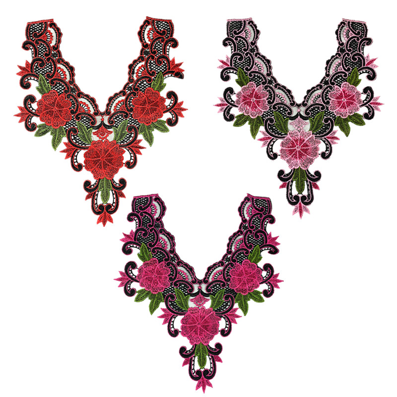 CHICKNIT fashion 33x28cm Embroidered venise lace collar red diy New Dance Skirt Dressing Party Clothing Accessories CC01