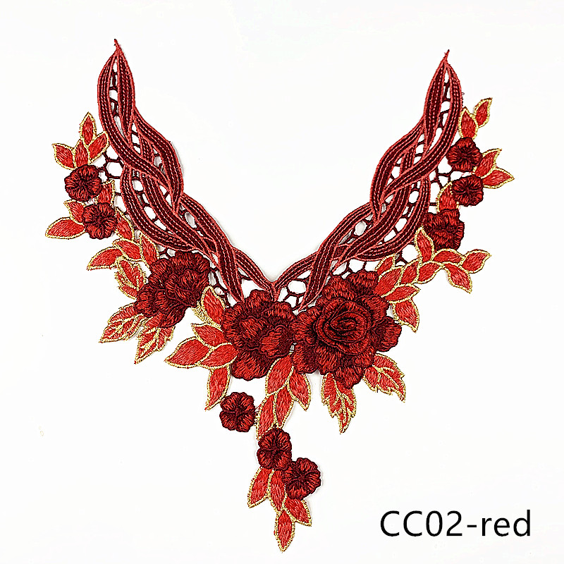 CHICKNIT   1PCS   fashion 33x29cm 3D Embroidered venise lace collar red green diy Dance Skirt Dressing Party Clothing Accessories CC02