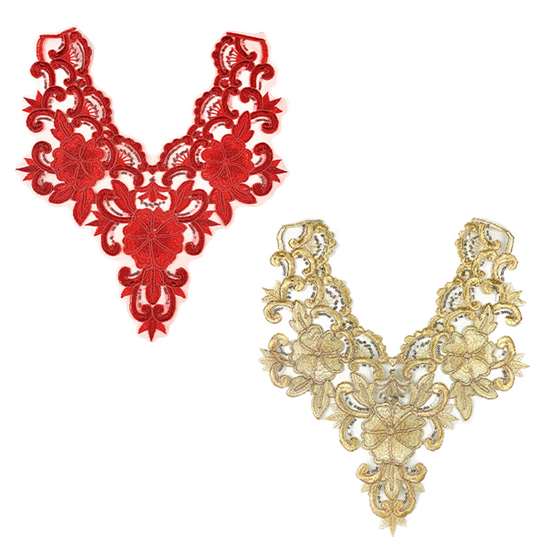 CHICKNIT 35x30cm sequin Embroidered venise lace collar red gold diy New Dance Skirt Dressing Party Clothing Accessories CC05