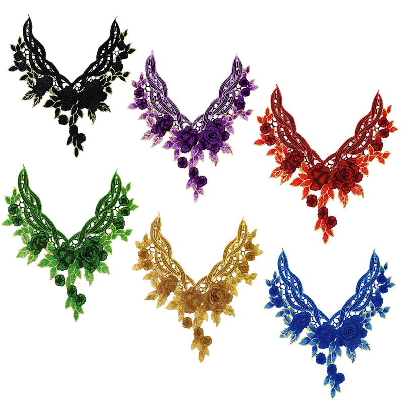 CHICKNIT   1PCS   fashion 33x29cm 3D Embroidered venise lace collar red green diy Dance Skirt Dressing Party Clothing Accessories CC02