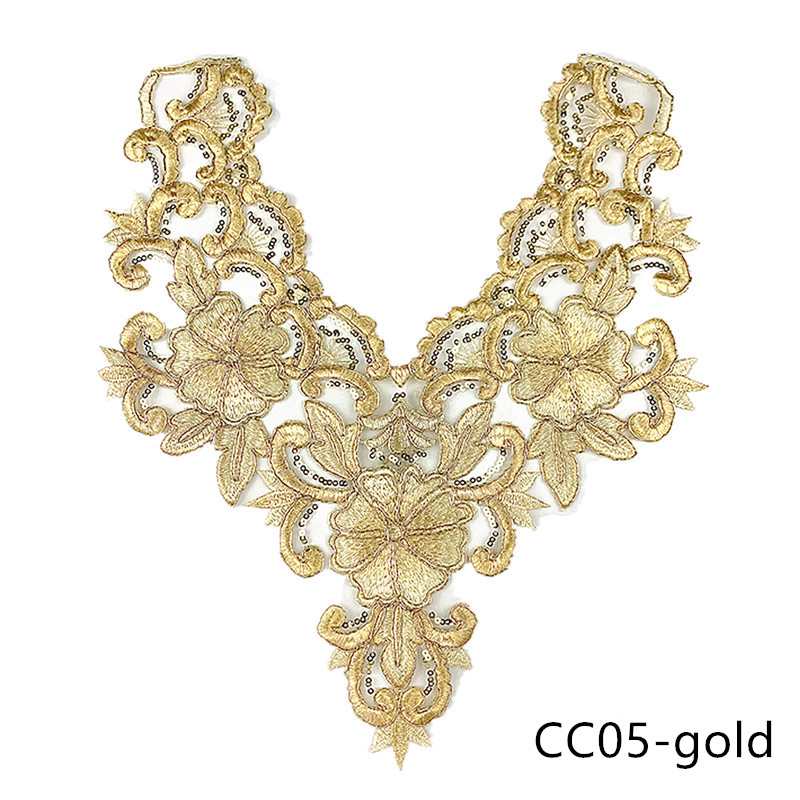 CHICKNIT 35x30cm sequin Embroidered venise lace collar red gold diy New Dance Skirt Dressing Party Clothing Accessories CC05