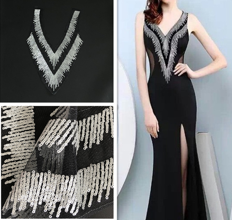 High-end colorful silver sequins mesh embroidered cloth paste double-collar flower patch gift dress decoration accessories DIY by hand ZC01