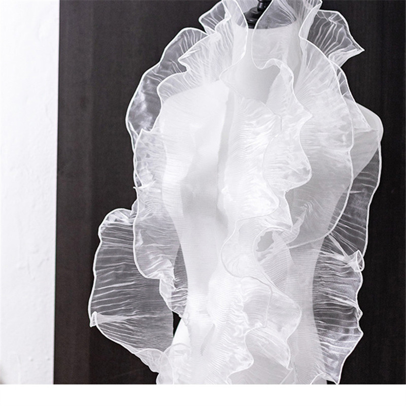 12cm width Shimmer Gradient Mermaid Sheer Organza Transparent Bright Wave Single Ruffle Lace Trim 3D Pleated Mesh Lotus Leaf Fabric WB36