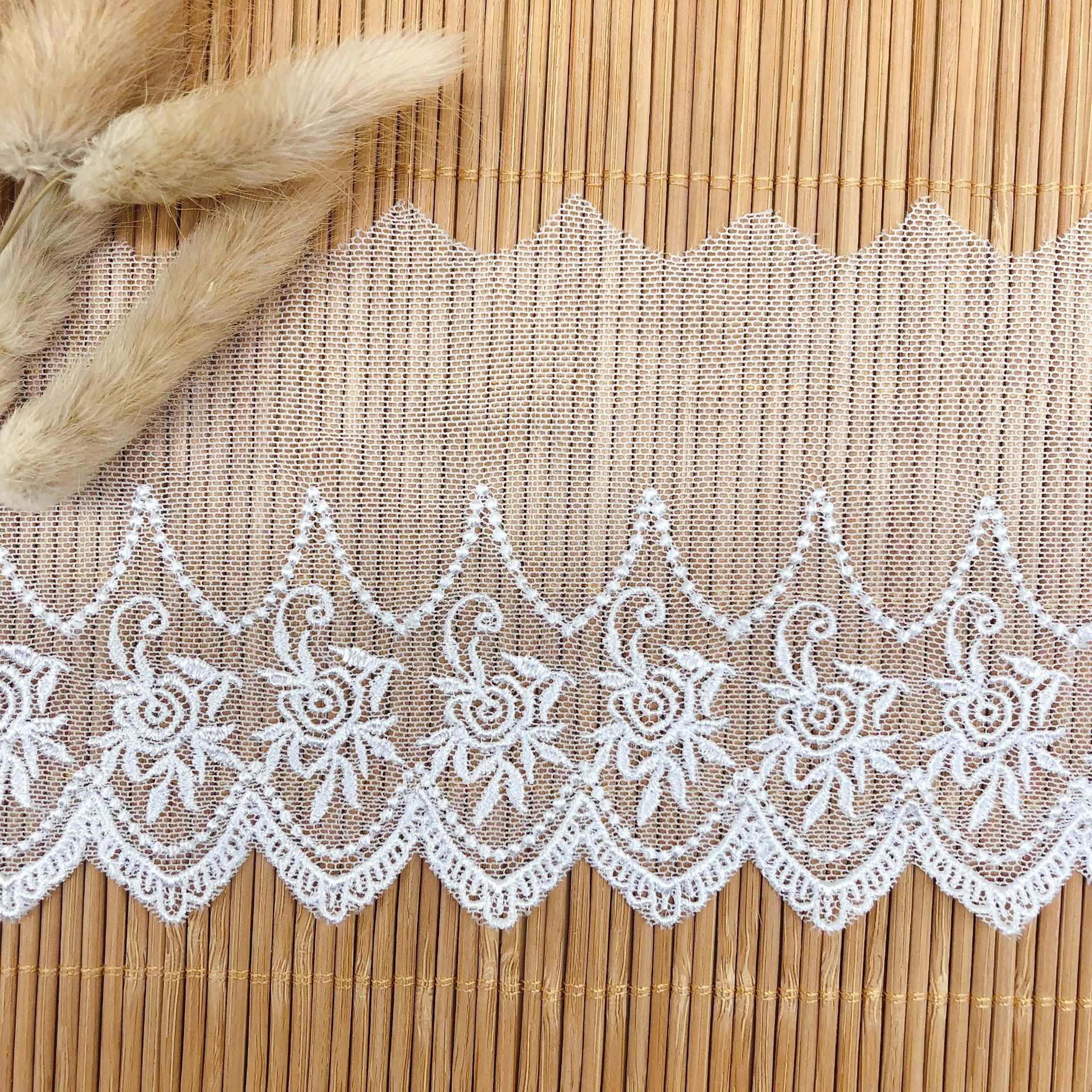 Width 9.7cm Tulle mesh water soluble polyester lace embroidered butterfly knot bar code Lolita lace for handcraft WB27