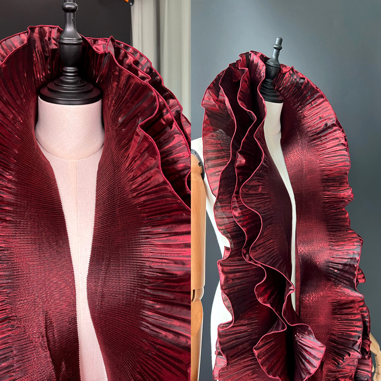 Pleated lace organza ruffled edges wedding party dress designs stage polyester fabric ruffled organza fabric WB37