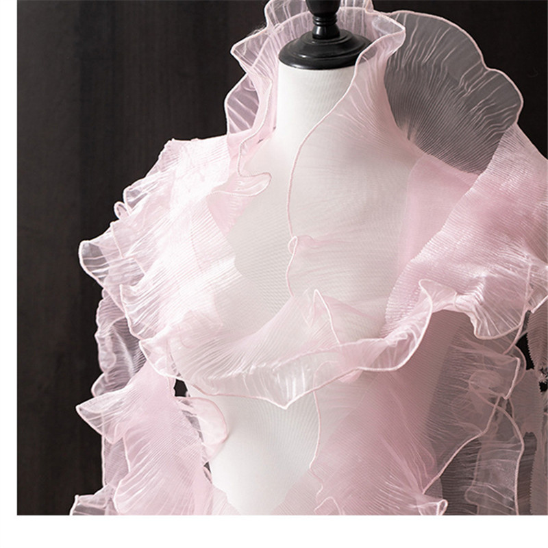 12cm width Shimmer Gradient Mermaid Sheer Organza Transparent Bright Wave Single Ruffle Lace Trim 3D Pleated Mesh Lotus Leaf Fabric WB36