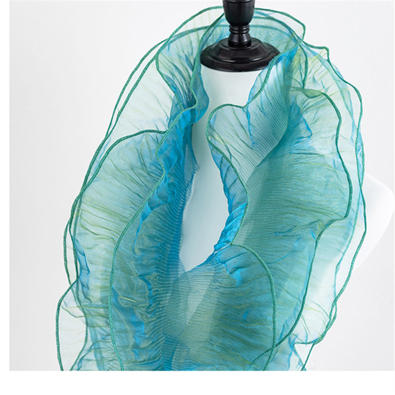 12cm width Shimmer Gradient Mermaid Sheer Organza Transparent Bright Wave Single Ruffle Lace Trim 3D Pleated Mesh Lotus Leaf Fabric WB36